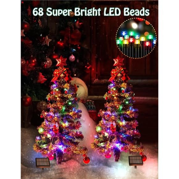 Solar Christmas Tree Garden Stake Lights – Outdoor Waterproof Xmas Pathway Lights With 2 Modes (Steady/Flashing), Red LED For Yard & Patio